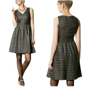 New Moulinette Soeurs Anthropologie Glissade Dress Grey Gris Shimmer Tweed Sz 2